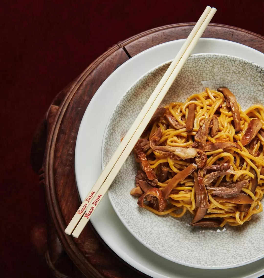 egg noodles braised with roast duck and shiitake mushrooms